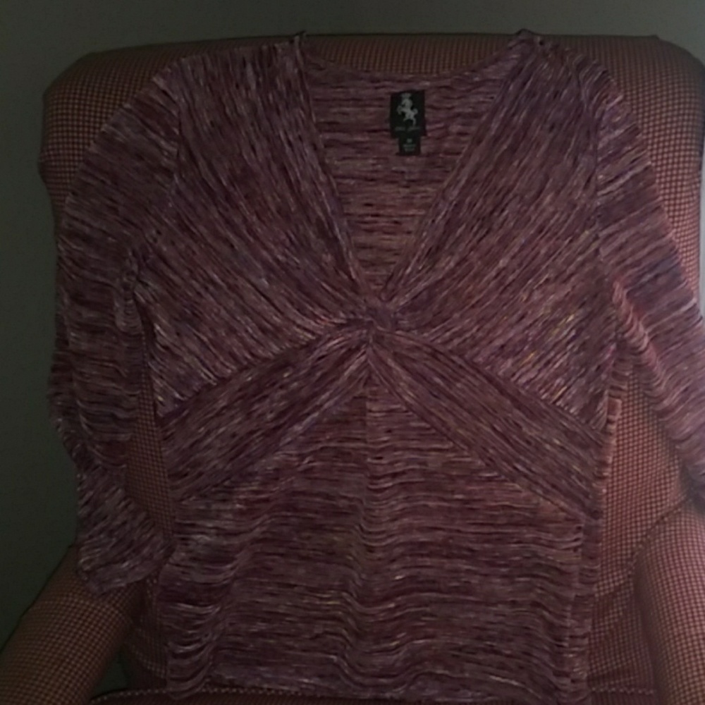 Cross V shiny colored stretch top 3/4 sleeves